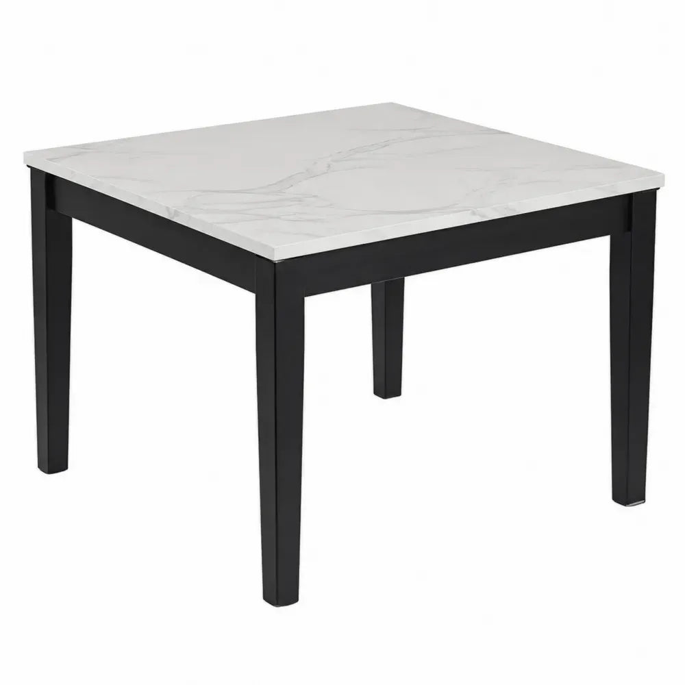 Mesa de comedor cuadrada con tablero MDF efecto mármol blanco patas de acero negras 80 x 80 x 75 cm