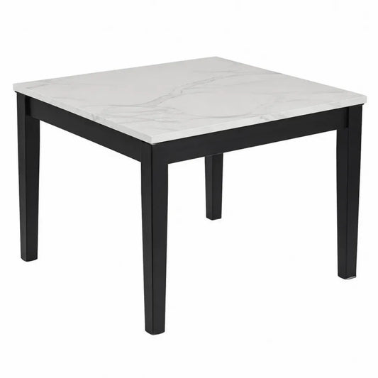 Mesa de comedor cuadrada con tablero MDF efecto mármol blanco patas de acero negras 80 x 80 x 75 cm