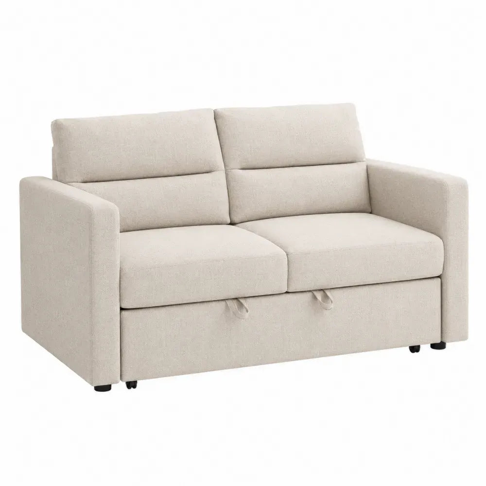 Sofá de 2 plazas tapizado en tela beige con reposabrazos rectos respaldo acolchado y módulo frontal extraíble 140 x 85 x 85 cm