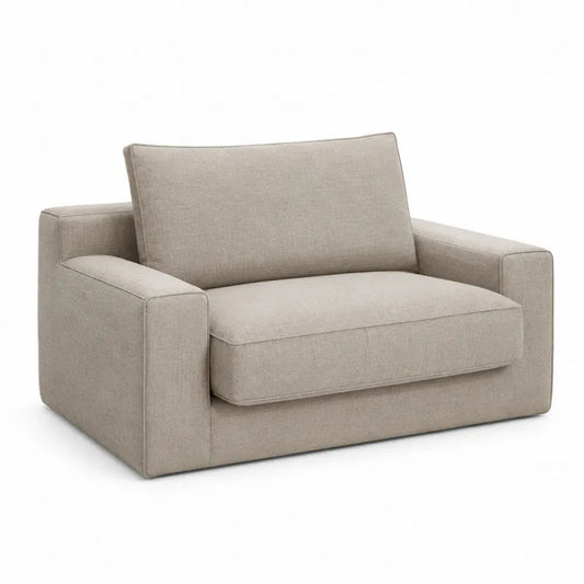 sillón individual tapizado en tejido de poliéster color beige estructura de madera contrachapada cojín extraíble 110 cm longitud 95 cm profundidad 85 cm altura