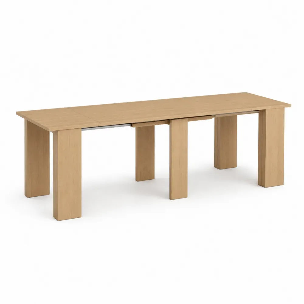 Mesa de comedor rectangular extensible tablero de partículas efecto roble claro con patas de tablero 140 a 180 x 80 x 75 cm