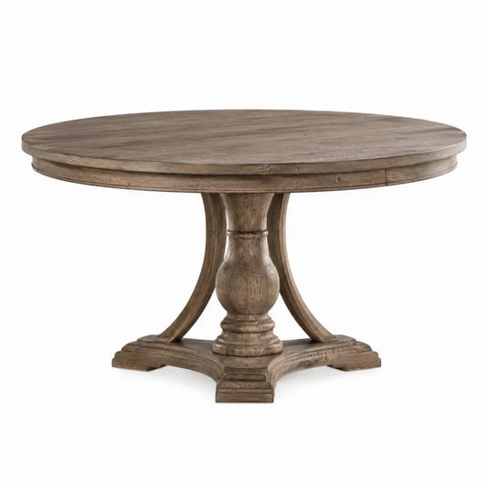 Mesa de comedor redonda de madera maciza de roble base central tallada madera natural 120 cm 75 cm