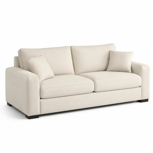 Sofá recto de dos plazas tapizado en poliéster crema 170 x 88 x 85 cm con patas de PP negras